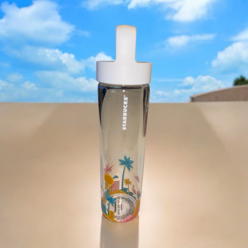 Starbucks FLORIDA You Are Here Glass Water Bottle 18oz Collectible Cold Tumbler